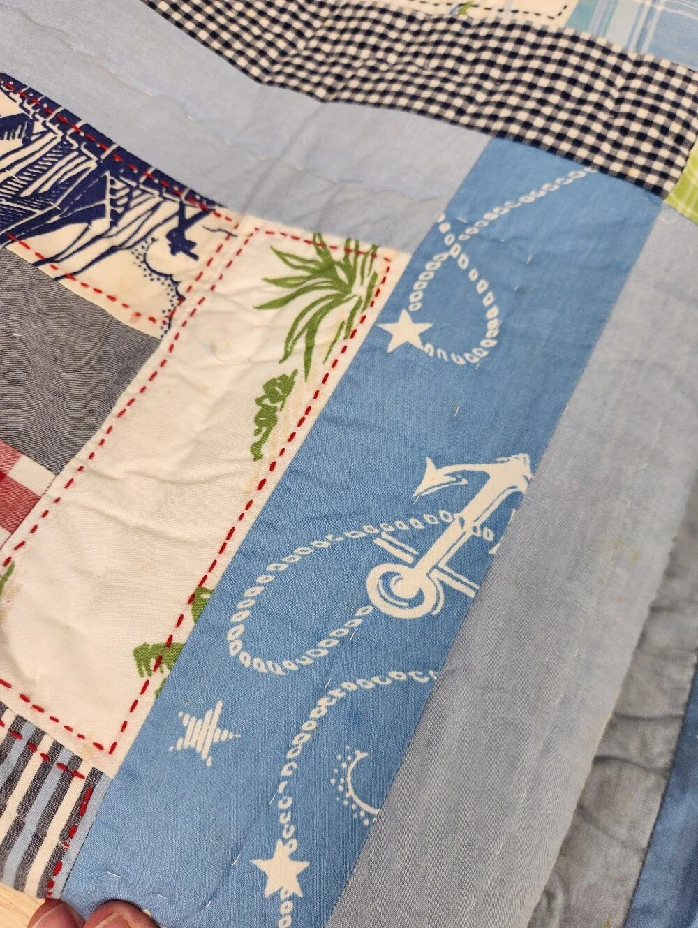 Pottery Barn Kids Aloha Patchwork Quilt Sz TwinNOS Tropical Hawaiian Island Flaw
